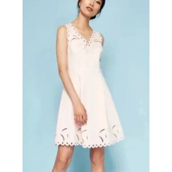 Ted Baker Emalise V Neck Embroidered Skater Dress, Pink, Sz 1 (Sz 4) - Picture 2 of 8